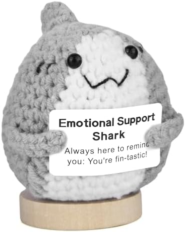 Positive Crochet Animals Shark,Birthday Gift for Shark Enthusiasts,Handmade Women Men and Friends,Emotional Support Inspirational Encouraging Gift