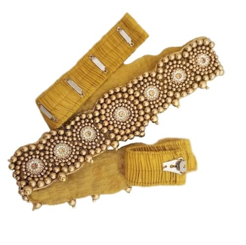 KIH Women Traditional embroidery cloth Saree Waist Body Belt stretchable Kamarpatta kamarband Saree (golden belt for saree)