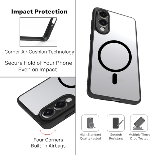 Image of RIGGEAR Shockproof Sleek Hybrid Armor Magnetic Back Cover Case Compatible with MagSafe Accessories for Samsung Galaxy S25 Edge (Clear PC with Black TPU Bumper)