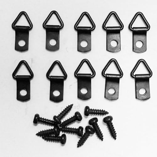Image of Mini Triangle Picture Hangers, 10 Count, Black, Extra Heavy Steel, 0.6mm Thick - with Screws