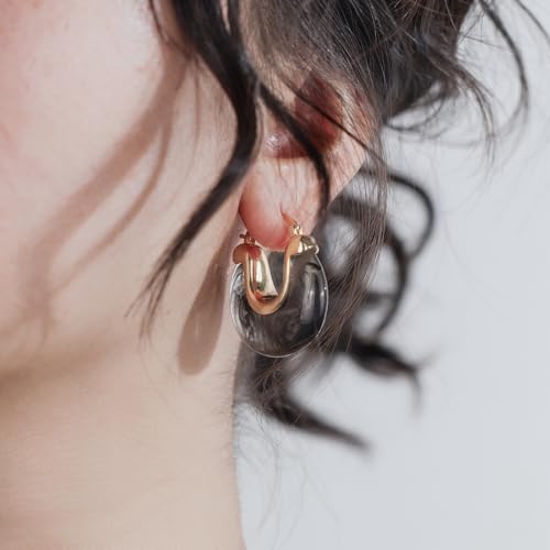 Black Resin Gold Hoop Earrings Leverback Chunky Statement Drop Jewelry by Becklynn - Used condition - Image 2