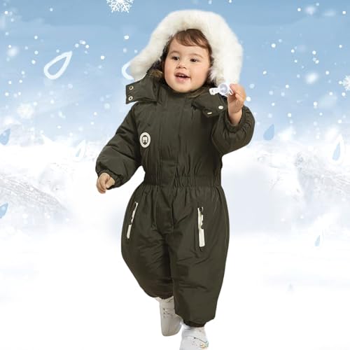 Infant Boys Girls Winter Thicken Hooded Coat Jacket Snowsuit Toddler Windproof Warm Jumpsuit Outwear Snow Wear Girls Overalls Size 8 (Army Green, 6-12 Months)3