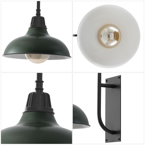 Image of JONATHAN Y Stanley 12.25 inch Black and Matte Green Metal Gooseneck Barn Sconce
