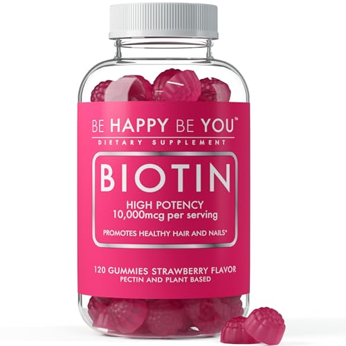 Be Happy Be You Biotin Gummies 10 000mcg 120 Count Supports Healthy Hair & Stronger Nails Fast Absorption Supplement for Men & Women Vegan Non-GMO Pectin Gelatin Free Made in USA