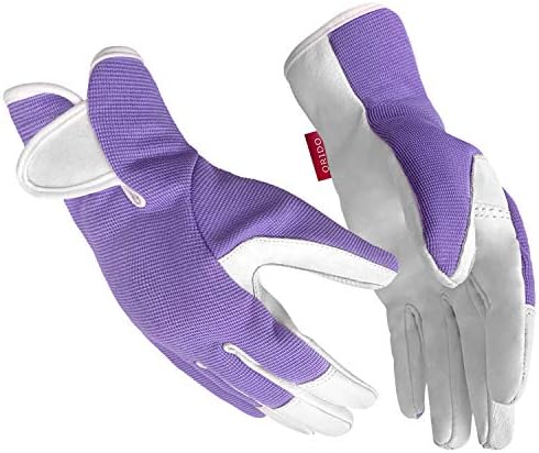 ORIDO Gardening Gloves for Women - Leather Working Gloves for Womens Work Glove for Yard Gardening Weeding Digging and Pruning(Small,Purple)