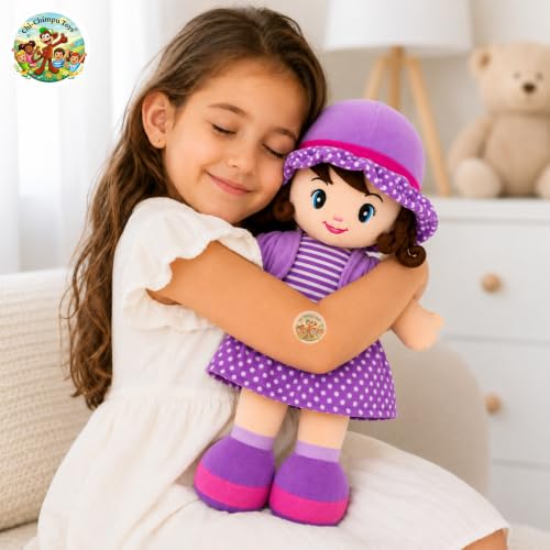 Image of Purple Curly Doll 40cm | Soft Plush Doll for Girls