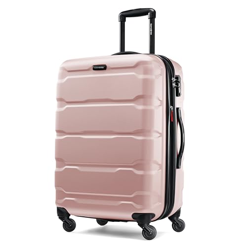 Image of Samsonite Omni PC Hardside Expandable Luggage with Spinner Wheels, Checked 24-Inch, Pink