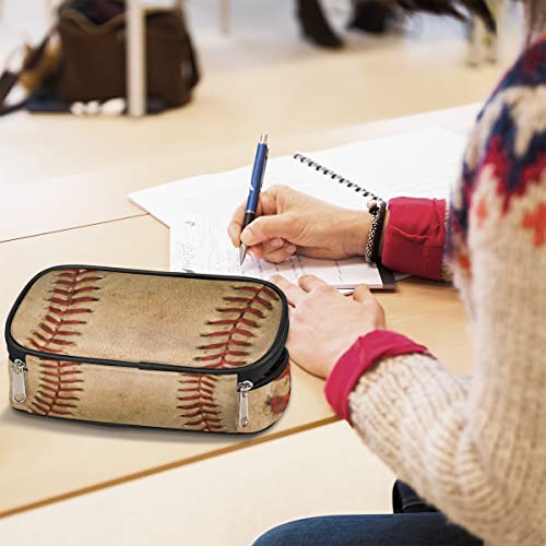 Image of Pardick Sport Big Capacity Pencil Pen Case Old Baseball Large Pencil Pouch with Zipper Compartments Pencil Bag for Boys Girls Adults Student Office School Supplies