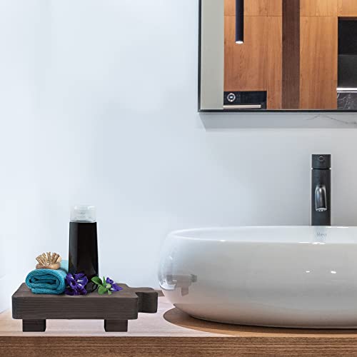 Yellow Lotus Wood Pedestal Stand - Decorative Wooden Riser For Kitchen Counter, Farmhouse Display Wood Riser For Bathroom Decor, Dish Soap Tray For Kitchen Sink, Small Candle Holder, Grey, 8 X 5 In #TOP7