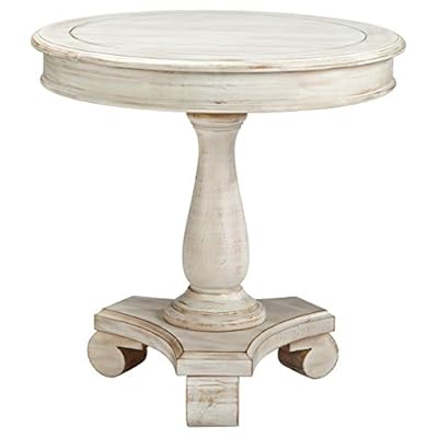 Signature Design by Ashley Mirimyn Cottage Vintage Hand-Finished Round Accent Table, Distressed White Finish 41hRzDIzRpL. SS400