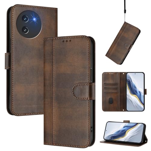 YUECXIN Lederhülle für Doogee Note 59/Doogee Note 59 Pro Vintage Hülle, [Brieftasche Kartenfach][Standfunktion][Magnetverschluss] Flip PU Leder + TPU Stoßfeste Schutzhülle. Braun
