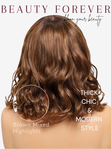 Image of Beauty Forever Bob Wig Human Hair with Bangs Loose Body Wave Glueless 4x2 HD Lace Chestnut Chocolate Brown with Highlight Pre Plucked Bob Wear and Go Short Wigs Beginner Friendly 150% Density 10inch