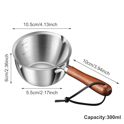 Butter Warmer Pot, Stainless Steel Milk Warmer with Wooden Handle for Seafood, Mini Butter Melting Pot Small Saucepan with Dual Pour Spouts for Stove Top Cooking (300ml) by LIFTATAPA - Image 2