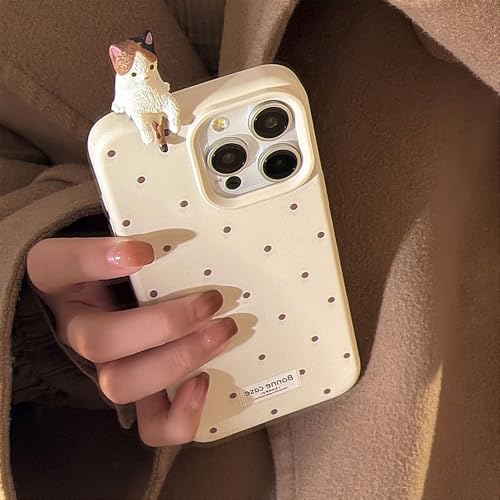 PAIXIKYZ Funda Compatible con iPhone 14 - Case Lindo Estuche Blando Lunares Simple Gato Acostado 3D Carcasa