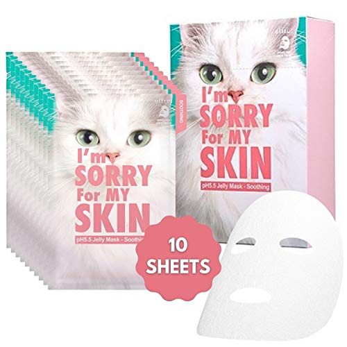 ULTRU I'm Sorry For My Skin ph5.5 Jelly Face Mask Sheet Korean Skin Care, Moisturizing and Soothing - Pack of 10