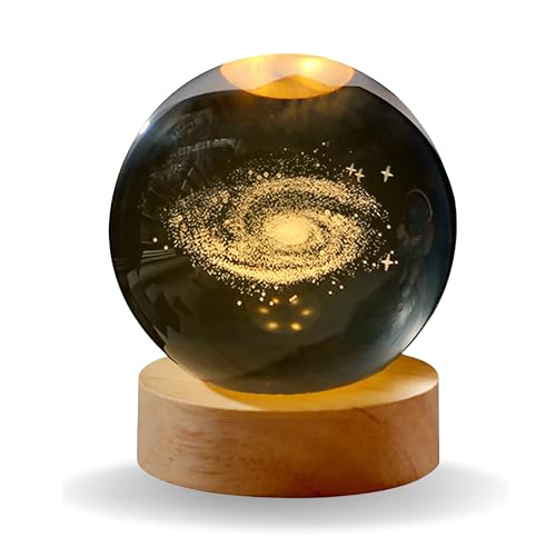 Image of 3D Milky Way Crystal Ball Night Light with Wooden Base, Table Lamp