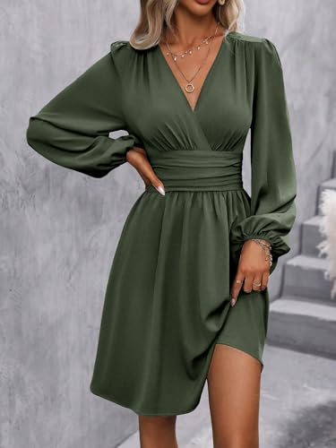Image of SOLY HUX Women's Elegant Dress V Neck Long Sleeve High Waist Swing Prom Cocktail Short Dresses