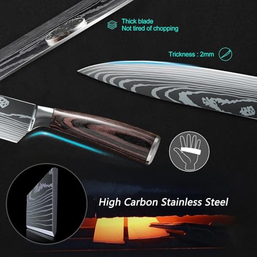 Image of 8Inch High Carbon German Stainless Steel Kitchen Chefs Knife for Cutting, Chopping, Dicing, Slicing, Mincing, Professional Cooking Knife with Ergonomic Handle & Sharp Blade(1-Knife-Without Box)