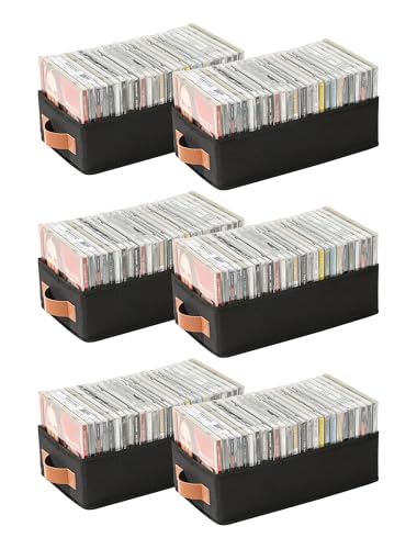 Wanapure CD Storage Boxes-6 Pack CD Case Holder Holds Up To 120 Full Jewel Cases, Foldable Storage Cabinets with Handle, Black