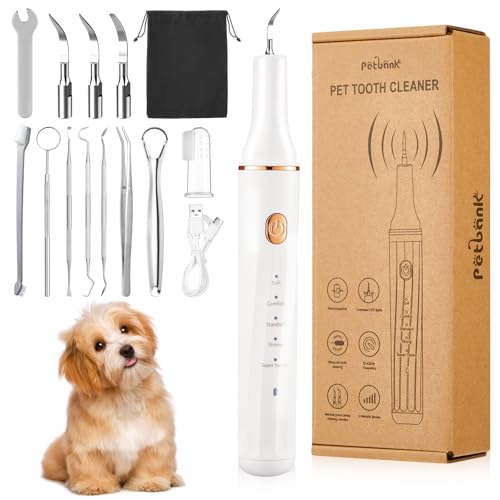 Petbank Kit Pulizia Denti Cane 14-in-1 - Spazzolino Ultrasuoni Cani con Luce LED, 5 Modalità di Spazzolino Denti Cane, USB Ricaricabile Spazzolino per Cani con Scaler Scraper