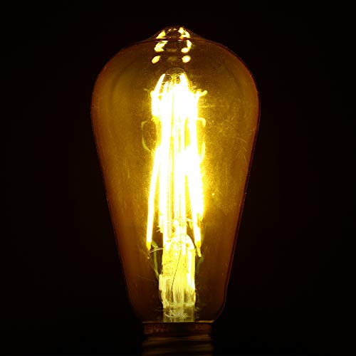 Feit Electric Vintage Exposed Filament Amber Glass Led St19 With A Medium E26 Base Light Bulb - 60W Equivalent - 10 Year Life - 400 Lumen - 2100K Soft White - Dimmable | Original Vintage #TOP4