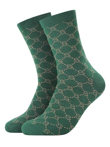Forony Mens Dress Socks 9-12 Parttern Colorful Novelty Anti Odor Quick Dry Combed Cotton Green