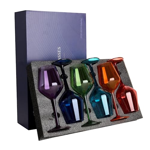 COOKY.D Tritan Kunststoff-Farbige Weingläser 425ml/15 oz Langstielige Mehrfarbige Glaswaren Unzerbrechliche Trinkgläser Hochzeitsgeschenk Einweihungsparty für Rot- & Weißwein,6er-Set,Bunt