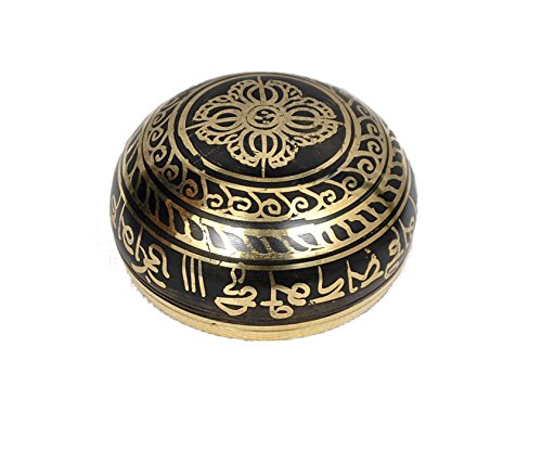 SATNAM - Tibetan Brass Meditation Singing Bowl Set for Relaxation and Healing - With Traditional Design comes with Wooden Striker and Cushion - Handmade in Nepal