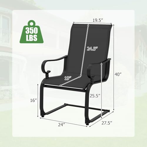 Image of Giantex Patio Dining Chairs Set of 2, High Back Outdoor Patio Chairs with Metal C Spring Frame, Heavy Duty Outside Dining Chairs for Porch Lawn Garden Backyard Balcony Pool, Black