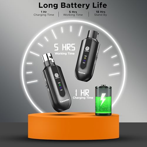 Image of DIGIMORE Wireless XLR Transmitter and Receiver | Up to 100ft Range | 5Hrs Long Battery | <5ms Latency | XLR Connector for Guitars, Mics, Mixers, and PA Systems (D-730 Pro)