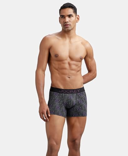 Image of Jockey FP23 Men's Super Combed Cotton Elastane Stretch Printed Trunk with Ultrasoft Waistband