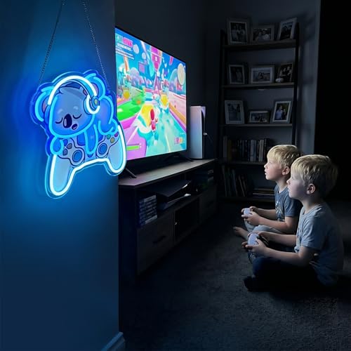 Image of Koala Gaming Neon Sign,LED Koala Wall Light with Game Controller,USB Powered 5V /2A Dimmable Neon Light for Gamers,Kids' Rooms,Game Rooms & Home Bars,Fun Video Game Decor,Room Decor