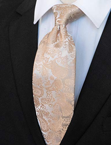 Image of JEMYGINS Mens Solid Color Paisley Necktie and Pocket Square with Tie Clip Sets