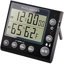 Runleader Digital Kichen Timer,Dual Count-Down & Count-up Tracking, Real-time Clock Display,Temperature and Humidity Record for Cooking Baking BBQ Gym Exam Meeting Personal Care.