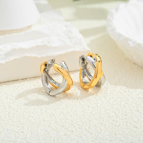 Two Tone Hoop Earrings For Women Statement Gold And Silver Earrings Mixed Metal Earring4