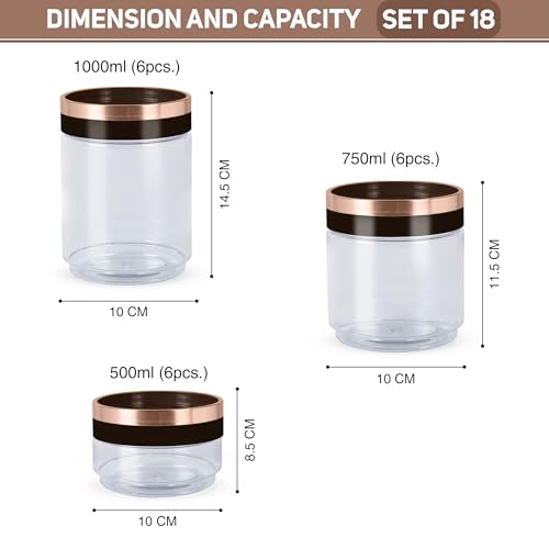Image of Trueware FESTIVE Plastic Storage Jar & Container Set of 18, Airtight & BPA Free Containers for Kitchen Storage, Grocery Kitchen Container, Multipurpose Transparent Jar, 500ml 6,1000ml 6 & 1500ml 9