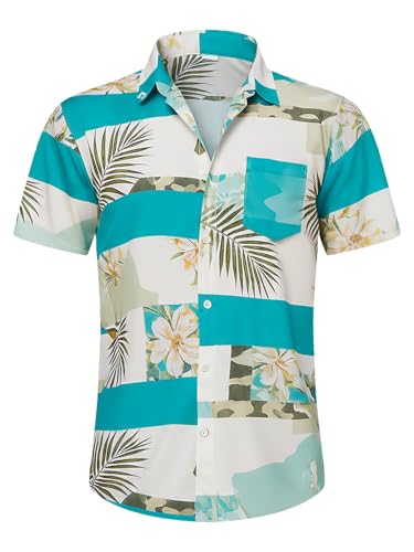 Image of Men's Hawaiian Shirt Tops Vintage Short Sleeve Button Down Beach Shirt Male Tropical Floral Summer Pullover Party Holiday