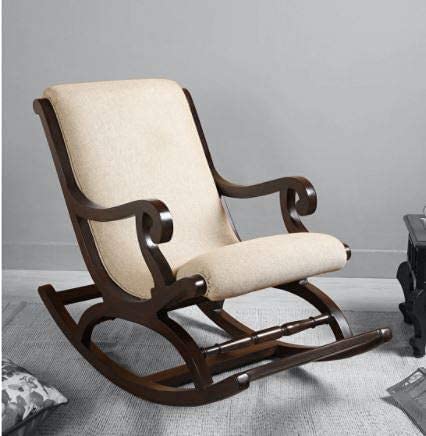 Image of Teak Wood Rocker Modern and Ergonomic Relaxing Arm Rest Chair (Cream D)