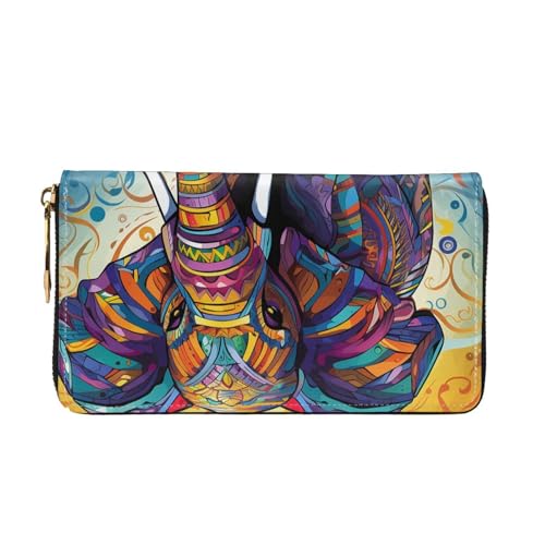 Colorful Elephant Women Wallets Leather Zip Around Clutch Purses Waterproof Credit Card Holder With Phone Holder Ladies Travel Coin Purse2