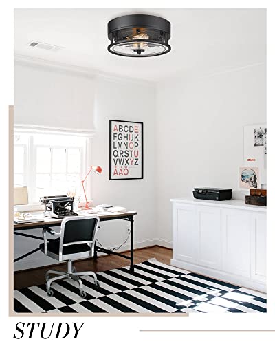 Black Flush Mount Ceiling Light, Hwh Industrial Close To Ceiling Light Fixture With Seeded Glass Shade, 12'' Light Fixture Ceiling For Hallway, Farmhouse, Foyer, Laundry, Matte Black, 5Hwy65F Bk #TOP6