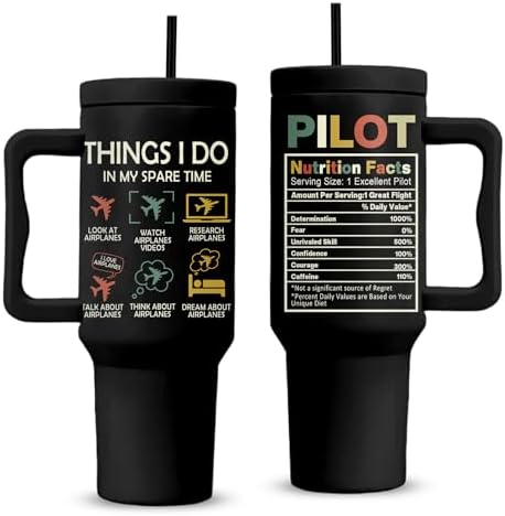 Pilot Gifts For Men, Pilot Tumbler With Handle 40 Oz, Birthday Christmas Retirement Gifts For Pilots Men Husband, Airplane Gift For Aviation Lovers, Travel Coffee Tumbler