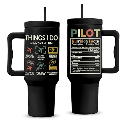 RHONGE Pilot Gifts For Men, Pilot Tumbler With Handle 40 Oz, Birthday Christmas Retirement...