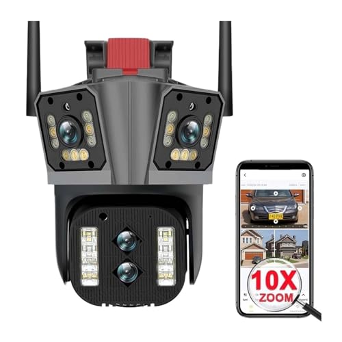 Kits DVR de vigilancia, cámara de seguridad de 16 MP 8K, 4 lentes, zoom 10X, 3 pantallas, cámara PTZ, audio bidireccional, seguimiento automático, visión nocturna a color, CCTV al aire libre (cámara
