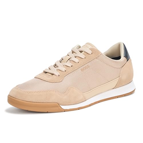 BOSS Mens Titanium Low Profile Leather Sneaker