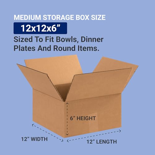 Image of BOX USA Shipping Boxes 12 inchL x 12 inchW x 6 inchH 25-Pack Flat Corrugated Cardboard Box for Packing, Moving and Storage