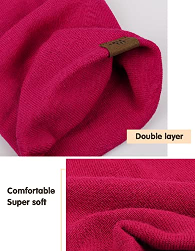 Kids Beanie, Warm Soft Winter Hats for Boys Girls Toddler Baby Children, Double Layer Knit Cap (Rose Red)2