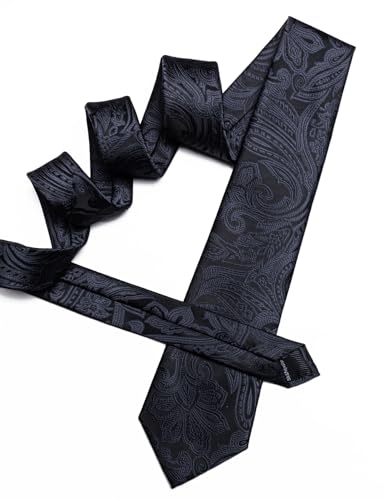 Image of Barry.Wang Men Tie Set Paisley Silk Necktie Pocket Square Cufflinks Formal Wedding Business Party