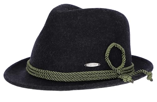 Steigenhöfer Original Herren Trachtenhut Filzhut Wanderhut - Jakob - Größenverstellbar - Mit Schweißband - 100% Schurwolle - Ideal zum Förstern Jagen und Oktoberfest - Schwarz - 58