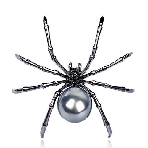 Halloween Black Spider Brooches Pins Punk Black Crystal Rhinestone Gothic Spider Insect Brooch Pin Jewelry for Women Men-Pearl