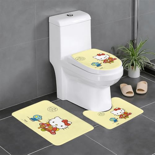 バスマット ハローキティ かわいい アニメ トイレマット 3点セット 便座カバー フタカバー 人気 漫画 足ふきマット 暖房 ふんわり 滑り止め 吸水 洗える 抗菌 防臭